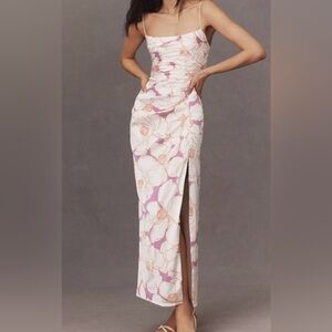Sleeveless Ruched Satin Maxi Dress